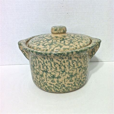 $40 Vintage BEAN POT With Lid RRP Spongeware Stoneware Bean Crock With ...