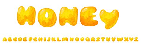 Honey sweet font liquid honey cartoon alphabet yellow honeycomb vector ...