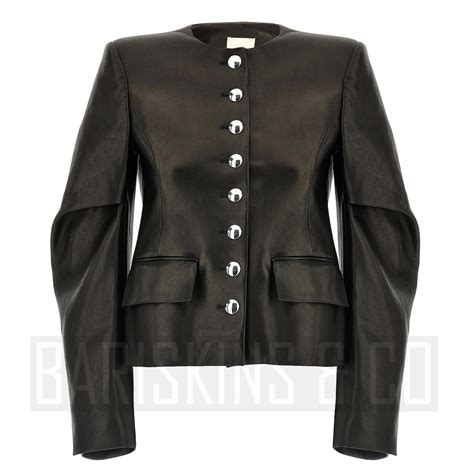 Womens Military Style Jacket Black Leather Button up Tailored Vintage ...