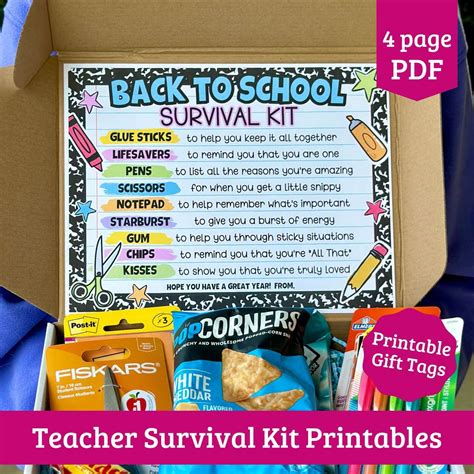 Teacher Survival Kit Printable Gift Tag - Back to School Gift Ideas for Teachers - Survival Kit ...