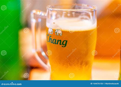 BANGKOK, THAILAND - 1.11.2019: Detail of Glass with Chang Beer. Chang ...