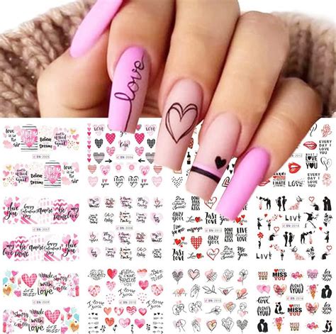 S.A.V.I 12 Sheets of DIY Nail Art Water Transfer Decals, Love, Heart ...