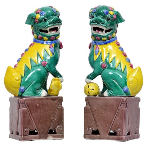 Antique Pair of Tibetan Enamel Jeweled Foo Lions / Dogs Snuff Bottles ...