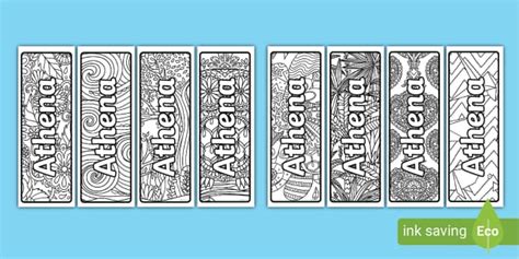 Athena Mindfulness Name Colouring Bookmarks