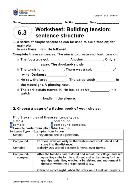 Unit 4 H.W.: Building Tension with Sentence Structure - Studocu