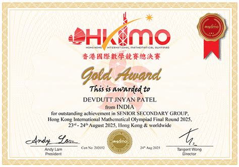 IBDP G 12 Devdutt Patel wins Gold at HKIMO and SASMO 2025