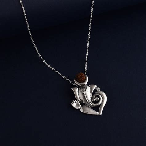 Buy Ganesha Oxidized Silver Rudraksha Pendant Online in India – MCJ Jewels