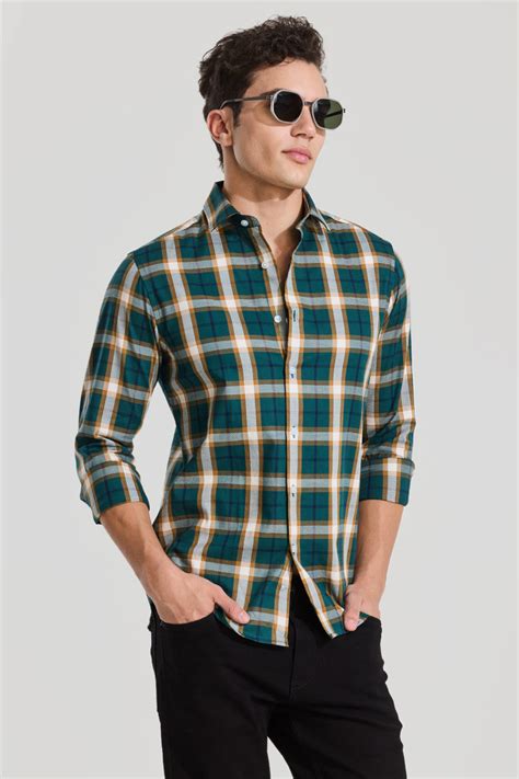 Buy Men's Dark Green Checks Slim Fit Shirt Online | Snitch – SNITCH