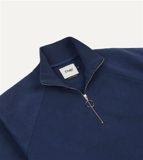 Navy Cotton Quarter Zip Sweatshirt – Drakes