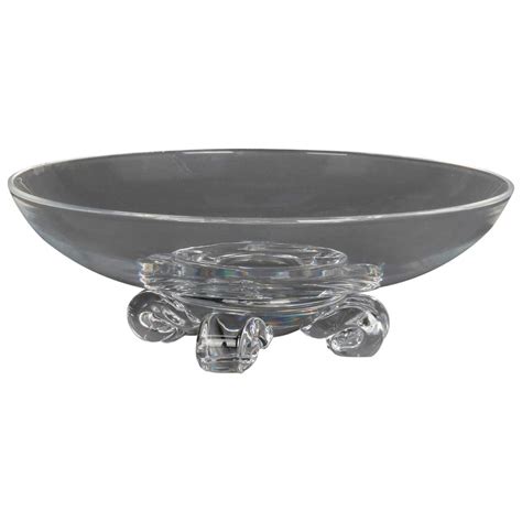 Steuben Glass Works Scroll Foot Crystal Low Center Bowl, Signed, circa ...