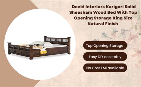 DEVKI INTERIORS Karigari King Size Bed with Storage Top Opening - A ...