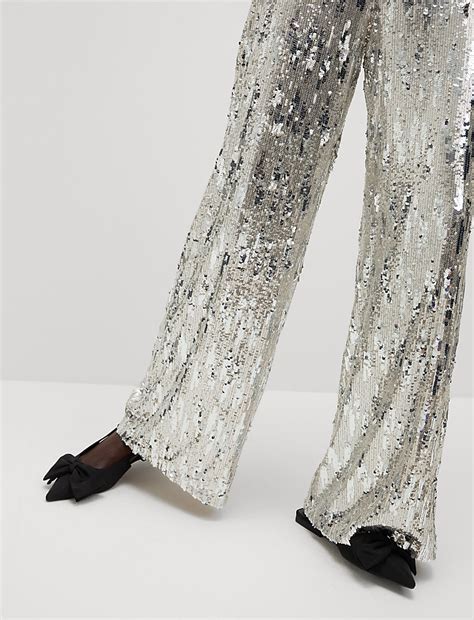 Buy Sequin Elasticated Waist Wide Leg Trousers at Marks & Spencer