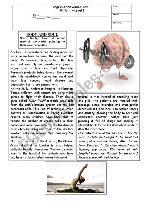 Image result for Mind Body Connection Worksheet