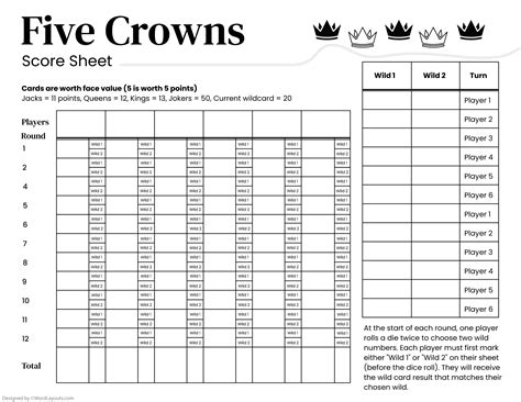 Five Crowns Score Sheet - Printable - WordLayouts