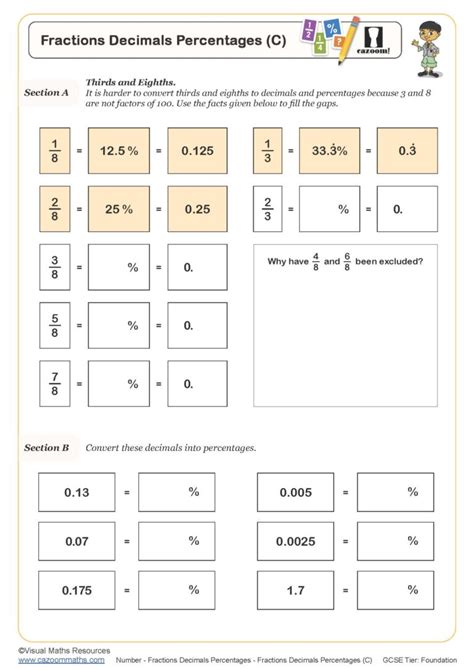Image result for Fraction/Decimal Percent Chart Worksheet