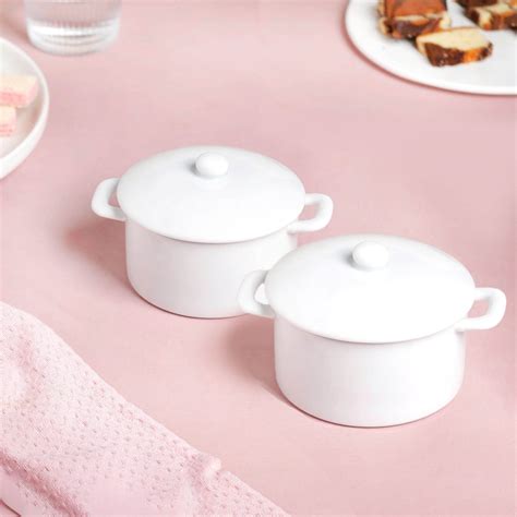 Mini Ceramic Casserole Dish With Lid White Set Of 2 Online - Premium ...