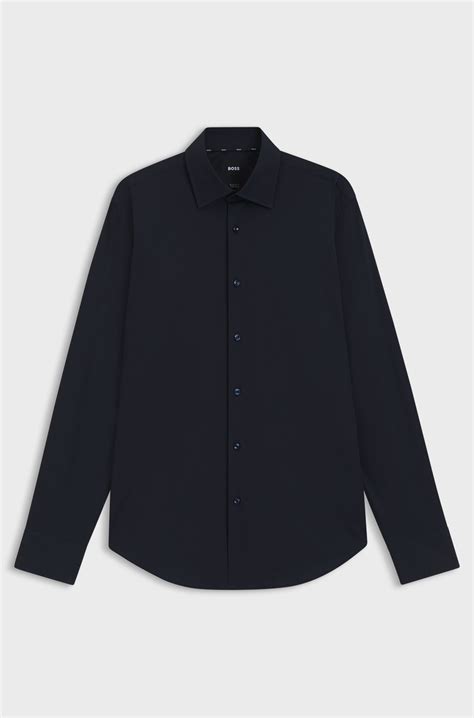 BOSS - Regular-fit shirt in easy-iron stretch-cotton poplin - Dark Blue