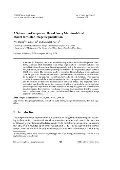 Global Science Press: A Saturation-Component Based Fuzzy Mumford-Shah ...