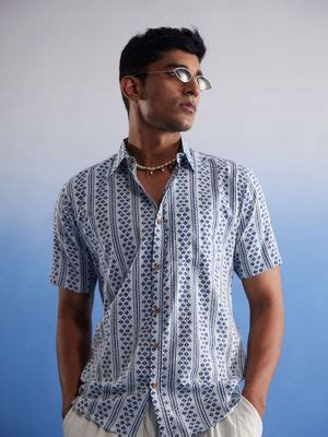 Buy Vastramay Mens White And Blue Cotton Shirt Online