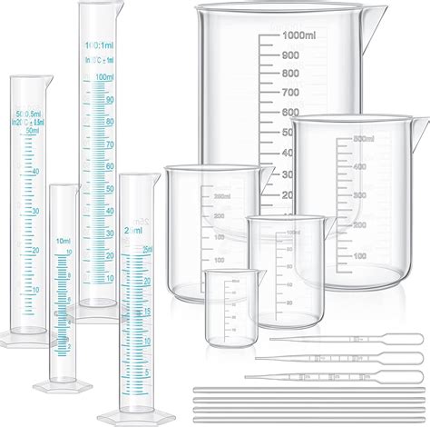 SPYLX Plastic Graduated Cylinder Beaker Set, Thick Lab Cylinders (10 ml ...