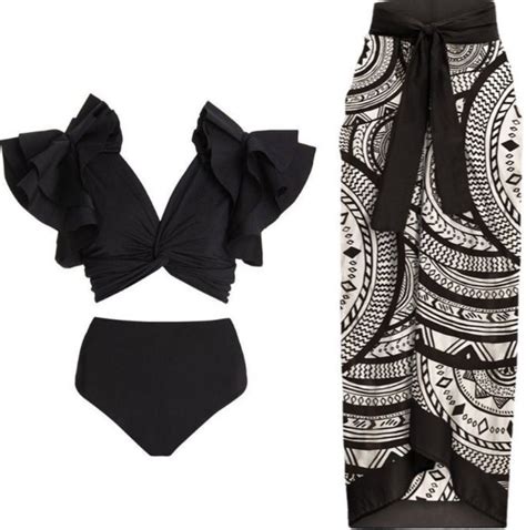 Black Flax Ruffle Bikini With Sarong Set – The Curvves