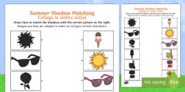 Summer Shadow Matching Worksheet English/Hindi - Summer Shadow Matching
