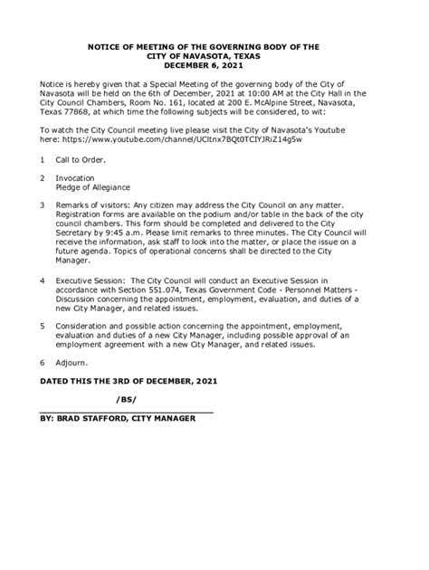 Fillable Online Navasota will be held on the 6th of December, 2021 at ...