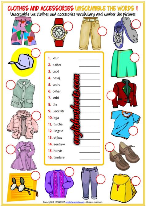 Clothes English Vocabulary Worksheet – English Treasure Trove