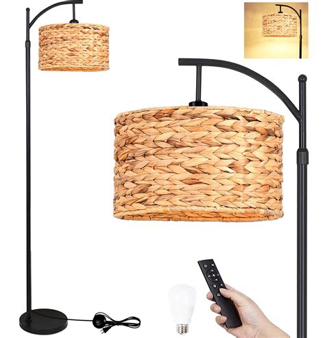QIYIZM Floor Lamp for Living Room Bedroom Rattan Boho Arc Standing Lamp ...
