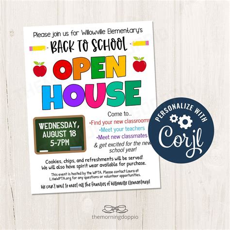 Customizable back to school open house fundraiser flyer pto pta school ...