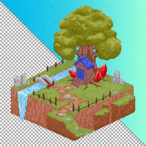 Free vector isometric pixel art witch red ruby house | Premium Vector