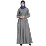 Nazneen Pin Tuck And Bow Front Open Denim Grey Jilbab