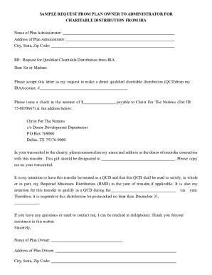Fillable Online Request for Qualified Charitable Distribution From Ira ...