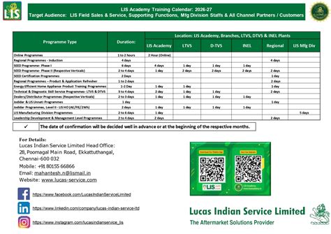 Annual Calendar | LIS Academy