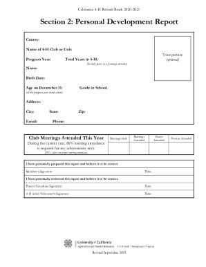 University Of California 4-H Record Book Section 2 Personal Development ...