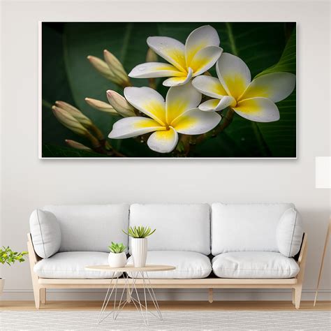 Yellow and White Plumeria Flower Floating Frame Canvas Wall Painting ...