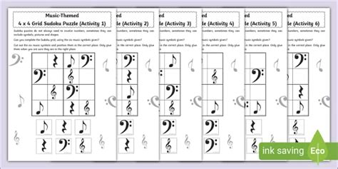 4 x 4 Grid Sudoku - Music Sudoku Puzzles - Twinkl Scotland