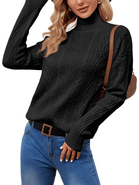BERTHMEER Black Turtleneck Sweaters for Women Oversized Sweaters Cable ...