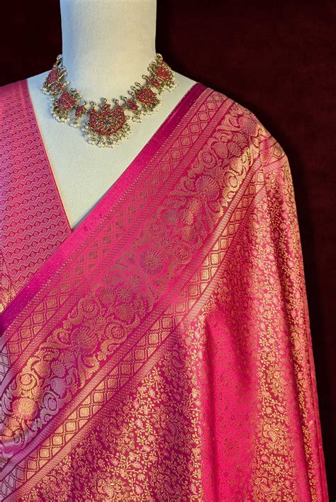 Royalty Rich Rani Pink Jamawar Tanchui Banarasi Silk Saree