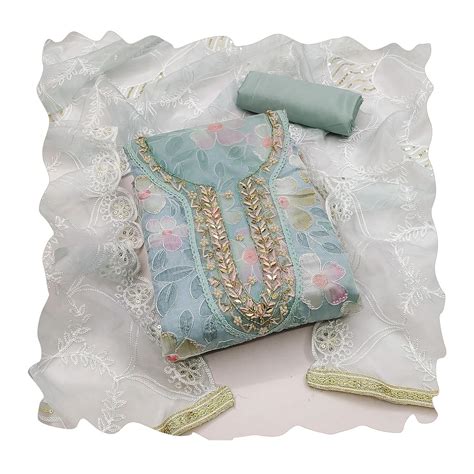 Buy MANVAA Women'S Sea Green Unstitched Stylish Thread Work, Designer ...