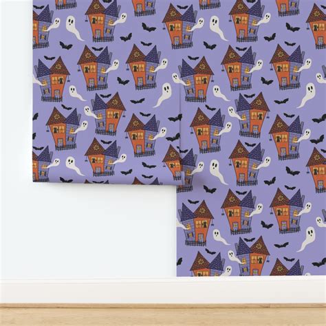 Haunted House on Purple Wallpaper | Spoonflower