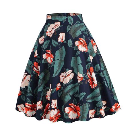 Women's 50s Vintage Printed Midi Skirts Bohemian Floral Print 1950s ...