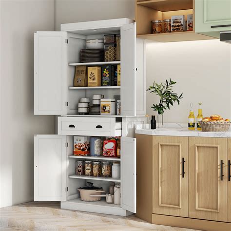 Lark Manor Kitchen Pantry Cabinet, Traditional Freestanding Storage Cabinet With 4 Doors ...