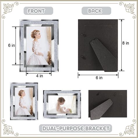 Buy Queekay 4 Packs Crystal Picture Frames Silver Glitter Mirror ...