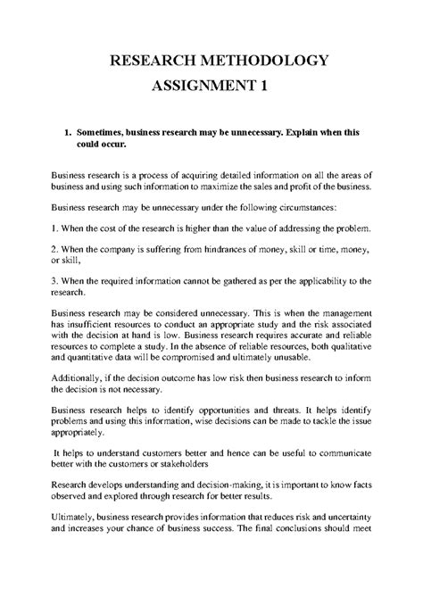 Research Metho Assign 1 - RESEARCH METHODOLOGY ASSIGNMENT 1 Sometimes ...