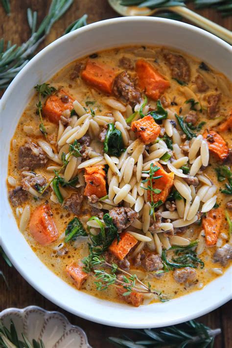Creamy Butternut Squash and Sausage Soup with Orzo and Spinach (30 ...