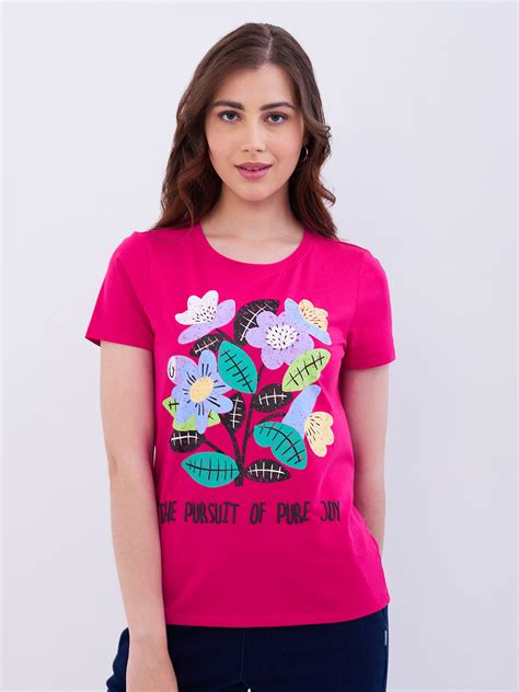 Spykar Luminous Pink Regular Fit Casual T-Shirts For Women