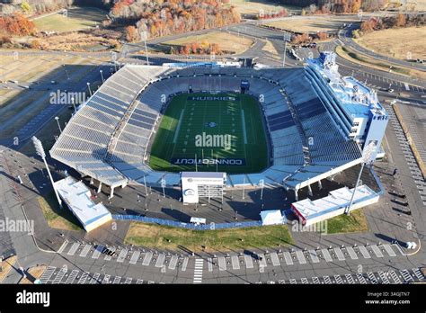A general overall aerial view of Pratt & Whitney Stadium at Rentschler ...