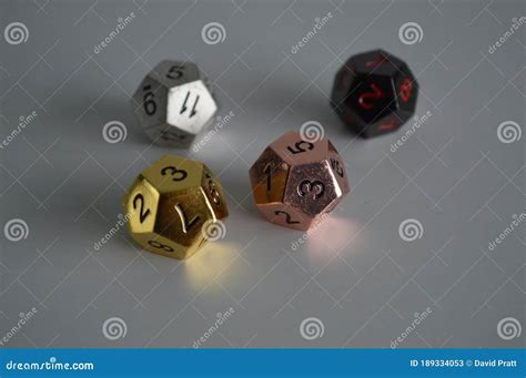 Multiple D12 Twelve Sided Dice Die Copper Silver Gold Black Stock Image ...