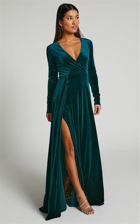 Sloane Maxi Dress - Long Sleeve Wrap Dress in Emerald | Showpo USA ...